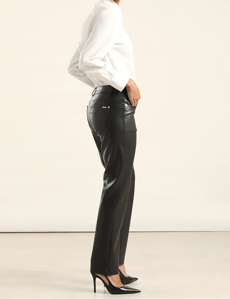 Pantalon Mujer Slim Tiro Medio Efecto Cuero Negro