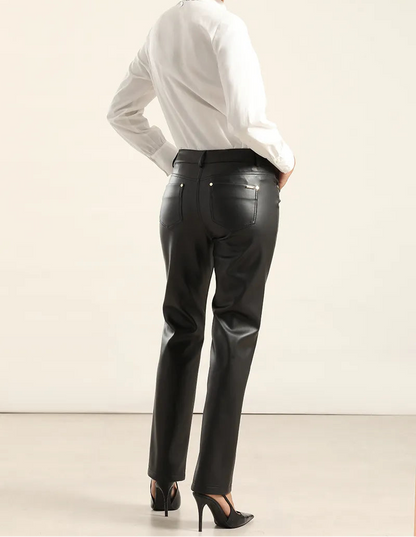 Pantalon Mujer Slim Tiro Medio Efecto Cuero Negro