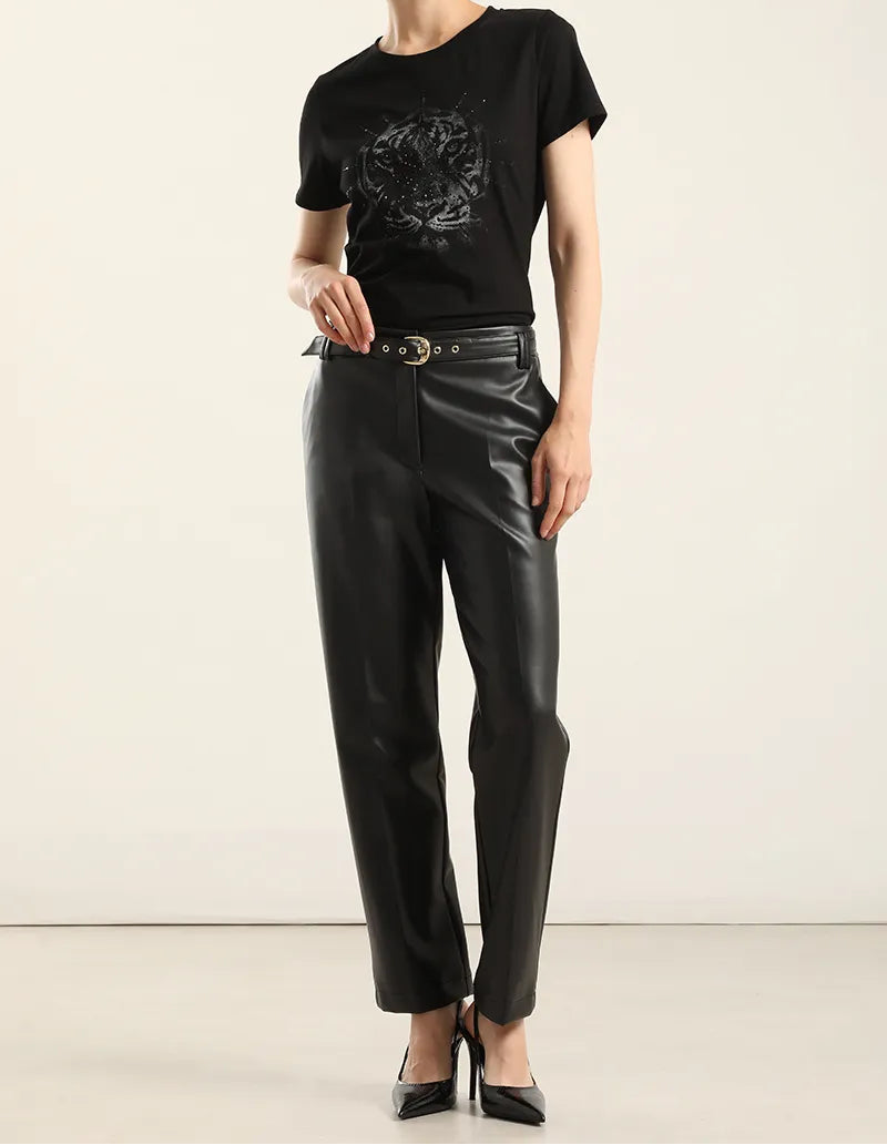 Pantalón Mujer Sastre Tiro Alto Cinturón Negro
