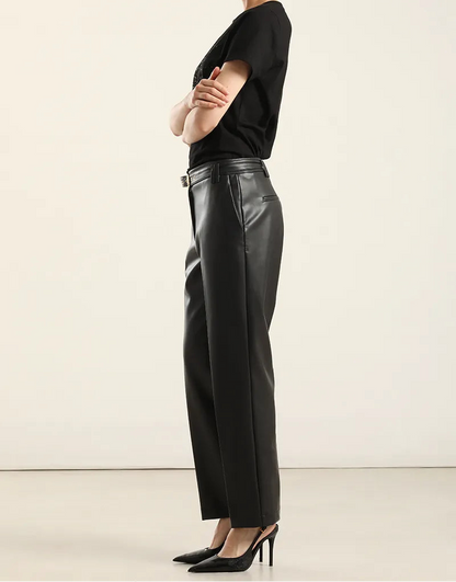 Pantalón Mujer Sastre Tiro Alto Cinturón Negro