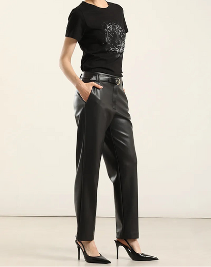Pantalón Mujer Sastre Tiro Alto Cinturón Negro