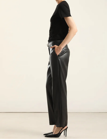 Pantalón Mujer Sastre Tiro Alto Cinturón Negro
