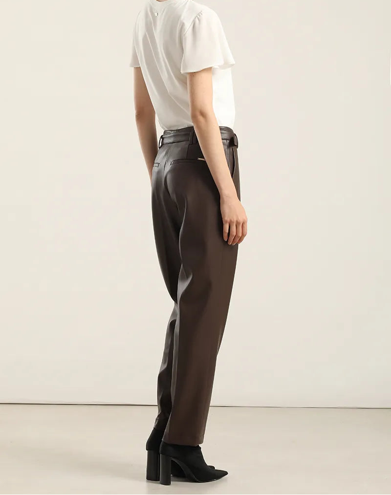 Pantalón Mujer Sastre Tiro Alto Cinturón Chocolate