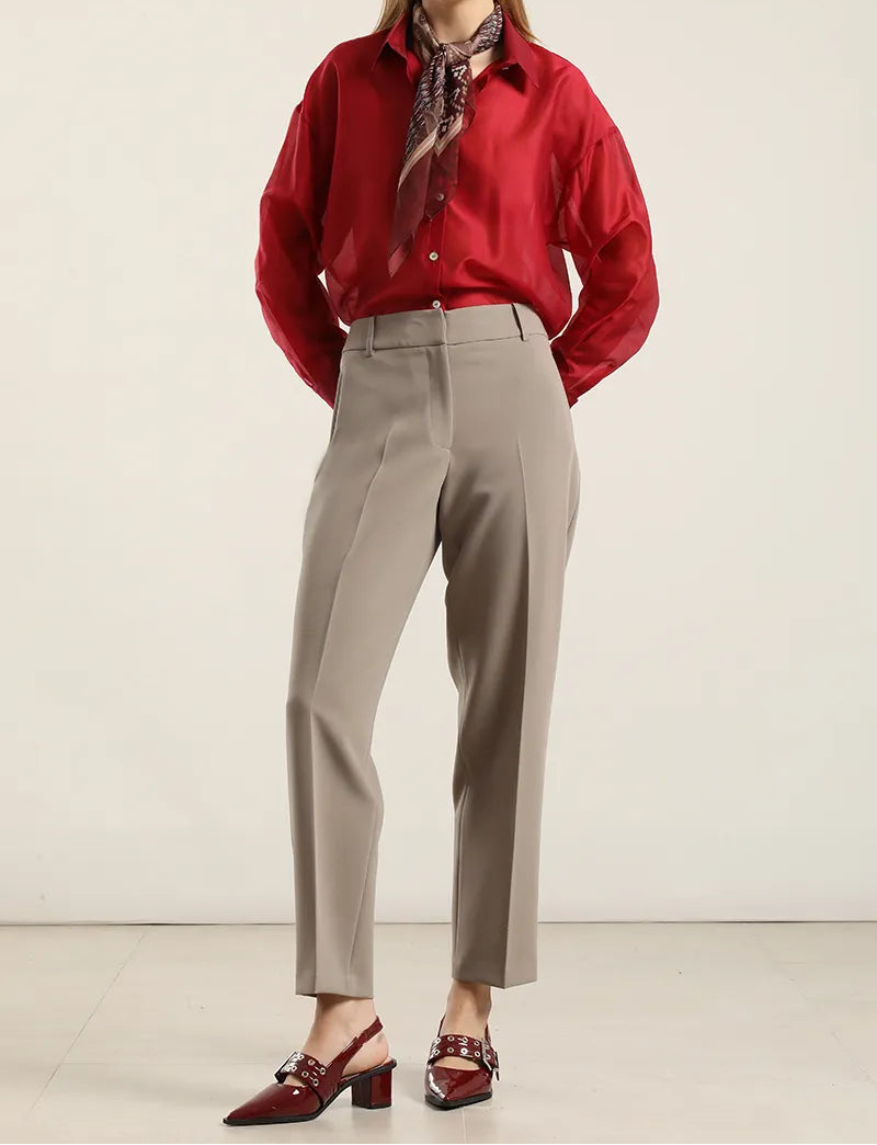 Pantalón Mujer Sastre Tiro Alto Topo