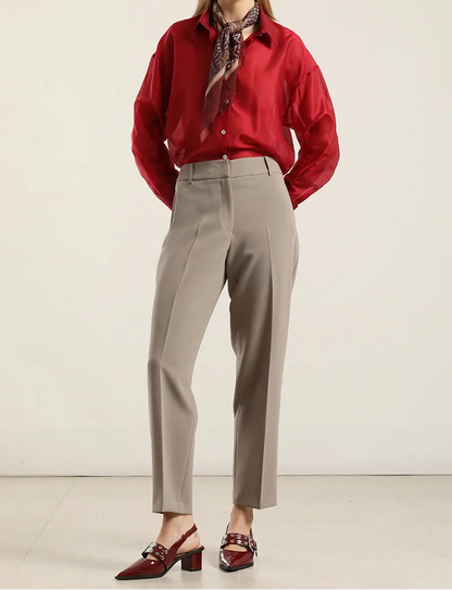 Pantalón Mujer Sastre Tiro Alto Topo