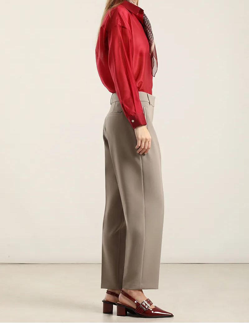 Pantalón Mujer Sastre Tiro Alto Topo