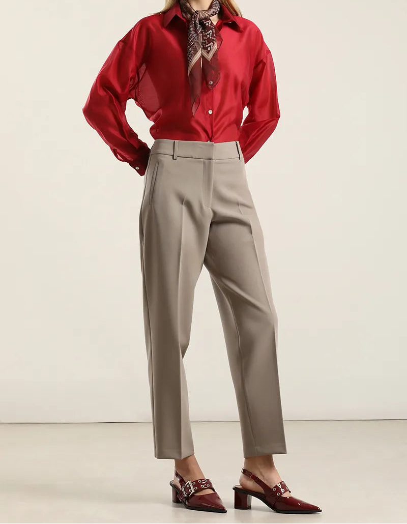 Pantalón Mujer Sastre Tiro Alto Topo