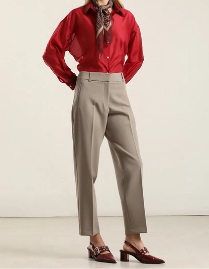 Pantalón Mujer Sastre Tiro Alto Topo