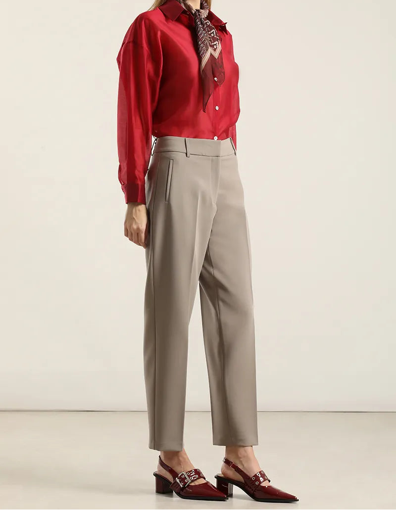 Pantalón Mujer Sastre Tiro Alto Topo
