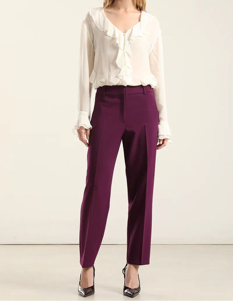 Pantalón Mujer Sastre Tiro Alto Ciruela