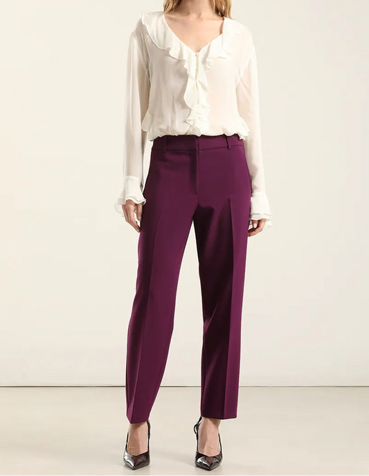 Pantalón Mujer Sastre Tiro Alto Ciruela