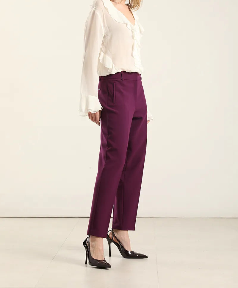 Pantalón Mujer Sastre Tiro Alto Ciruela