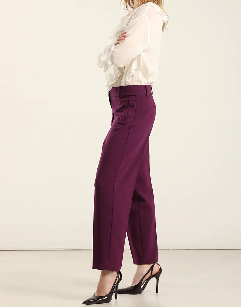 Pantalón Mujer Sastre Tiro Alto Ciruela