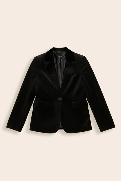Blazer Mujer Basico Entallado Terciopelo Negro