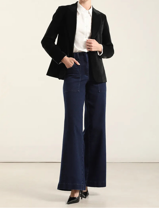 Blazer Mujer Basico Entallado Terciopelo Negro