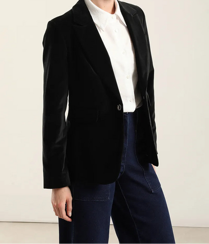 Blazer Mujer Basico Entallado Terciopelo Negro