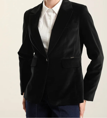 Blazer Mujer Basico Entallado Terciopelo Negro