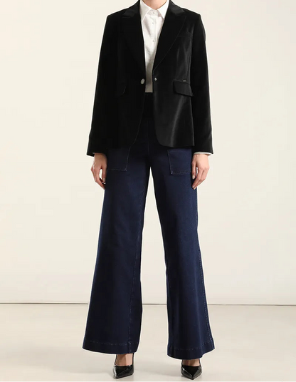 Blazer Mujer Basico Entallado Terciopelo Negro