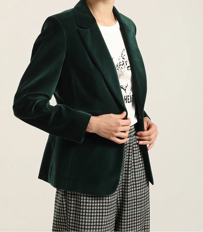 Blazer Mujer Basico Entallado Terciopelo Verde