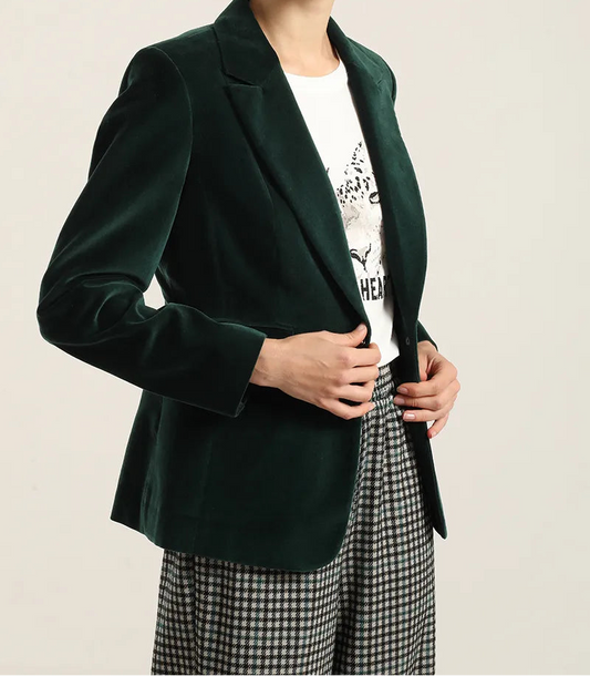 Blazer Mujer Basico Entallado Terciopelo Verde