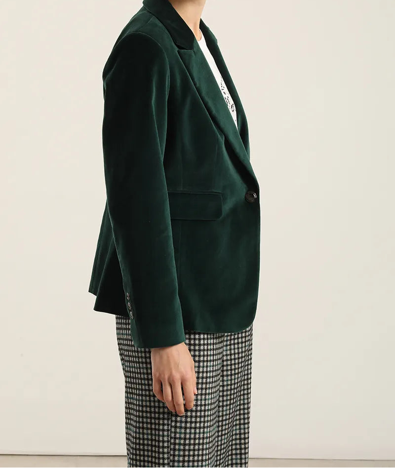 Blazer Mujer Basico Entallado Terciopelo Verde