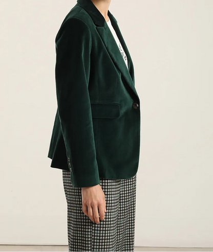 Blazer Mujer Basico Entallado Terciopelo Verde
