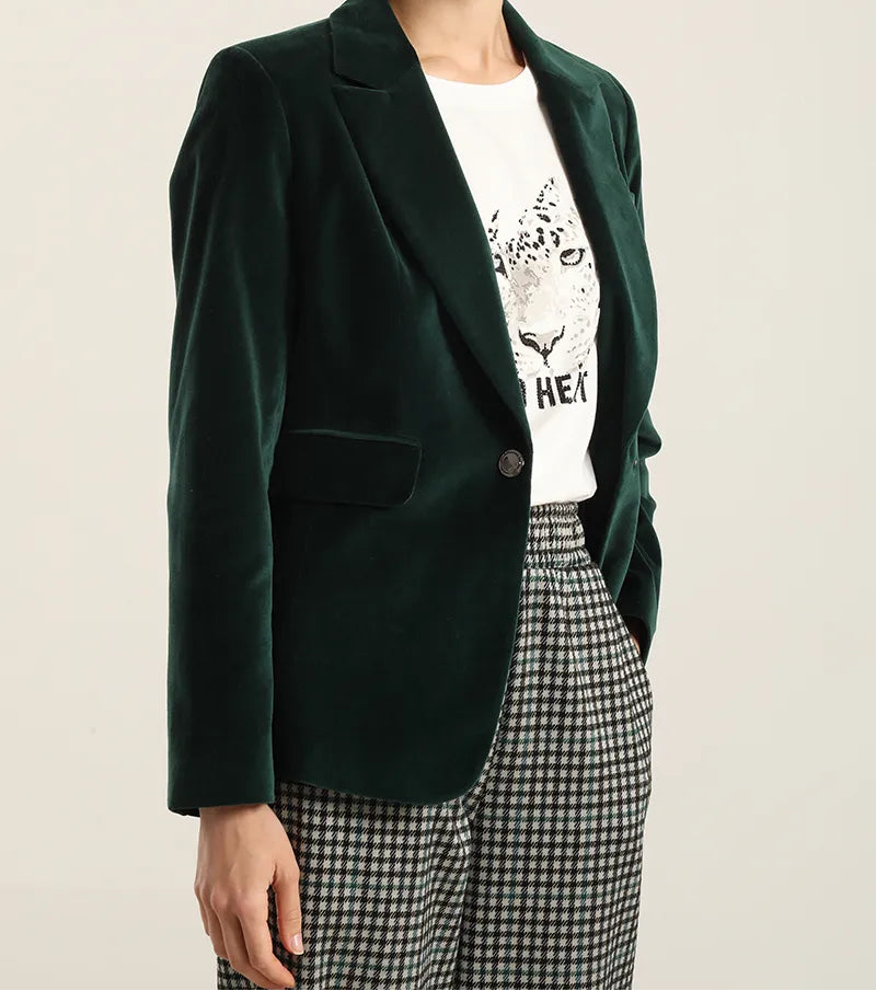 Blazer Mujer Basico Entallado Terciopelo Verde
