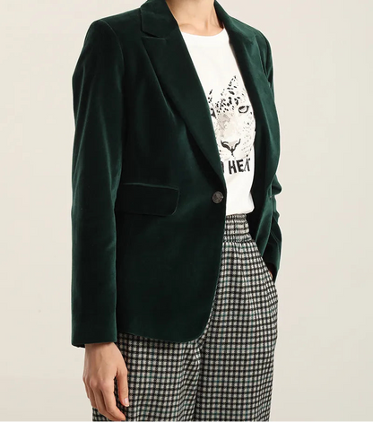 Blazer Mujer Basico Entallado Terciopelo Verde