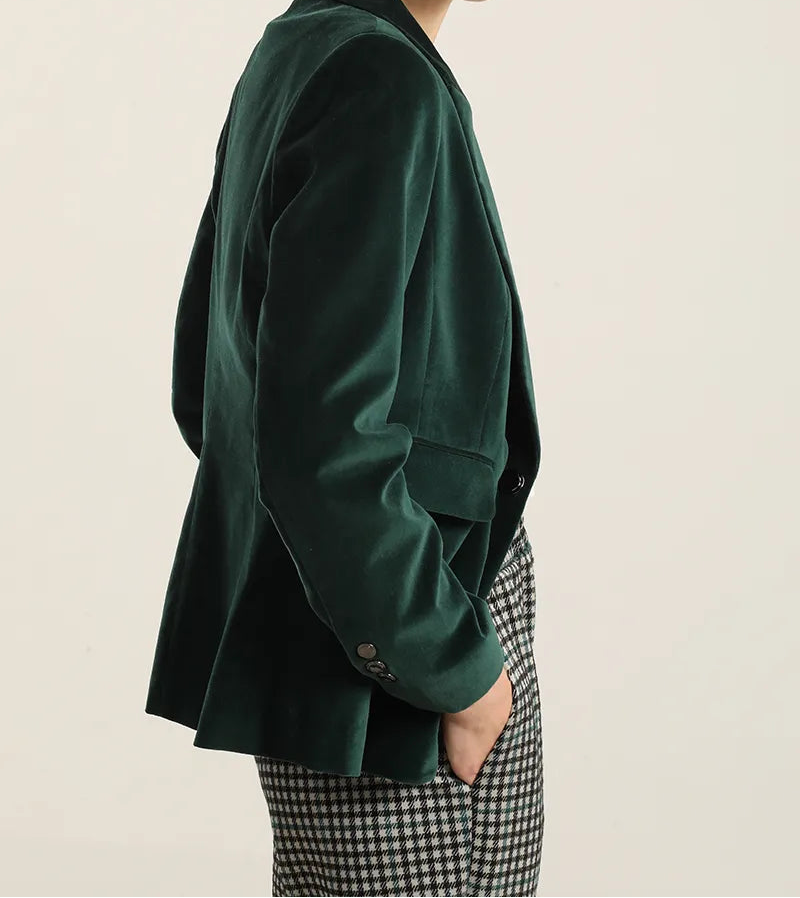 Blazer Mujer Basico Entallado Terciopelo Verde