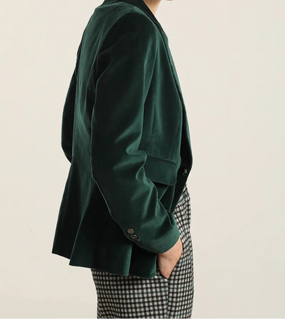Blazer Mujer Basico Entallado Terciopelo Verde