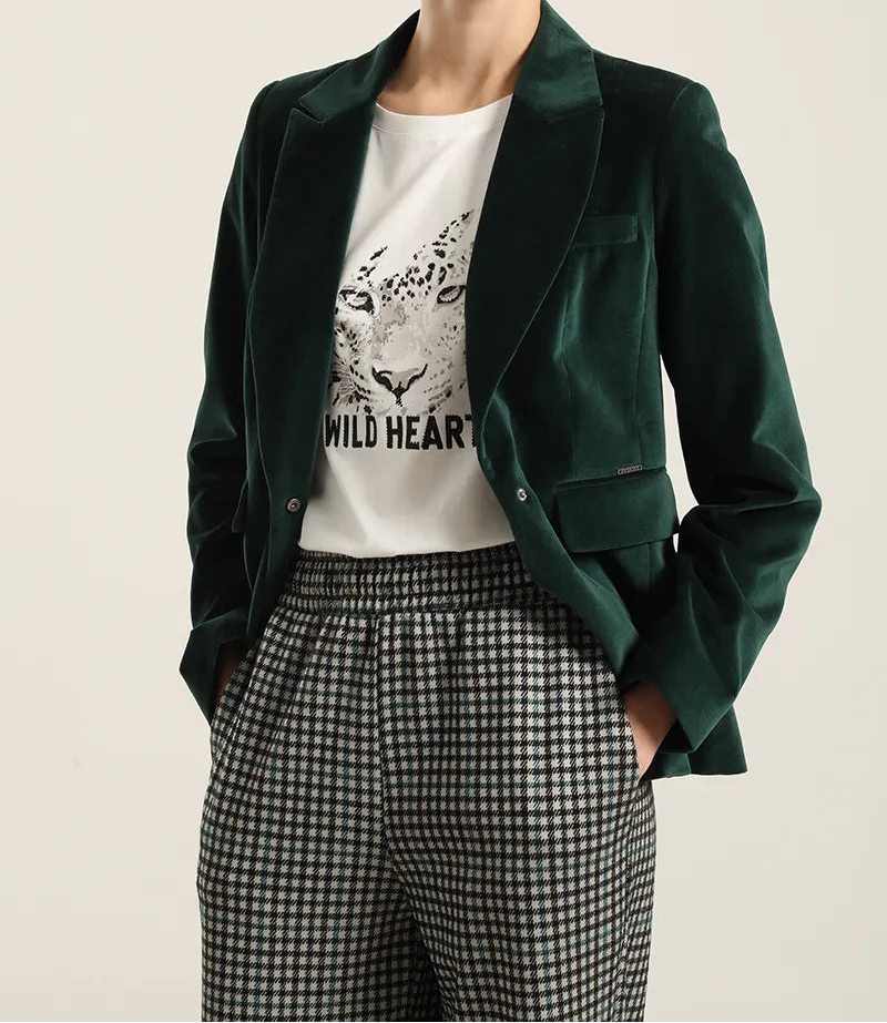 Blazer Mujer Basico Entallado Terciopelo Verde