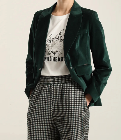 Blazer Mujer Basico Entallado Terciopelo Verde