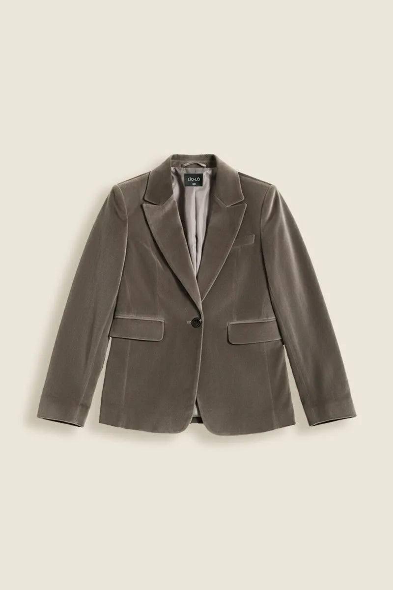 Blazer Mujer Basico Entallado Terciopelo Gris