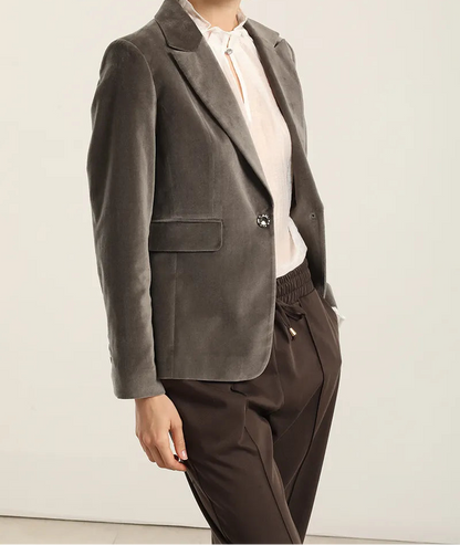 Blazer Mujer Basico Entallado Terciopelo Gris