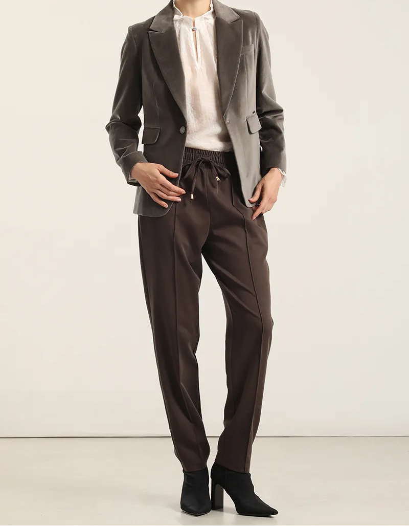 Blazer Mujer Basico Entallado Terciopelo Gris