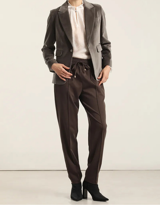 Blazer Mujer Basico Entallado Terciopelo Gris