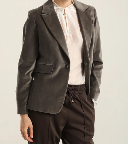 Blazer Mujer Basico Entallado Terciopelo Gris