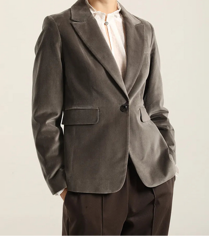 Blazer Mujer Basico Entallado Terciopelo Gris
