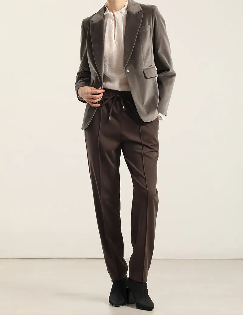 Blazer Mujer Basico Entallado Terciopelo Gris