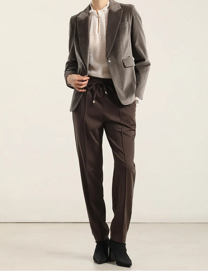 Blazer Mujer Basico Entallado Terciopelo Gris