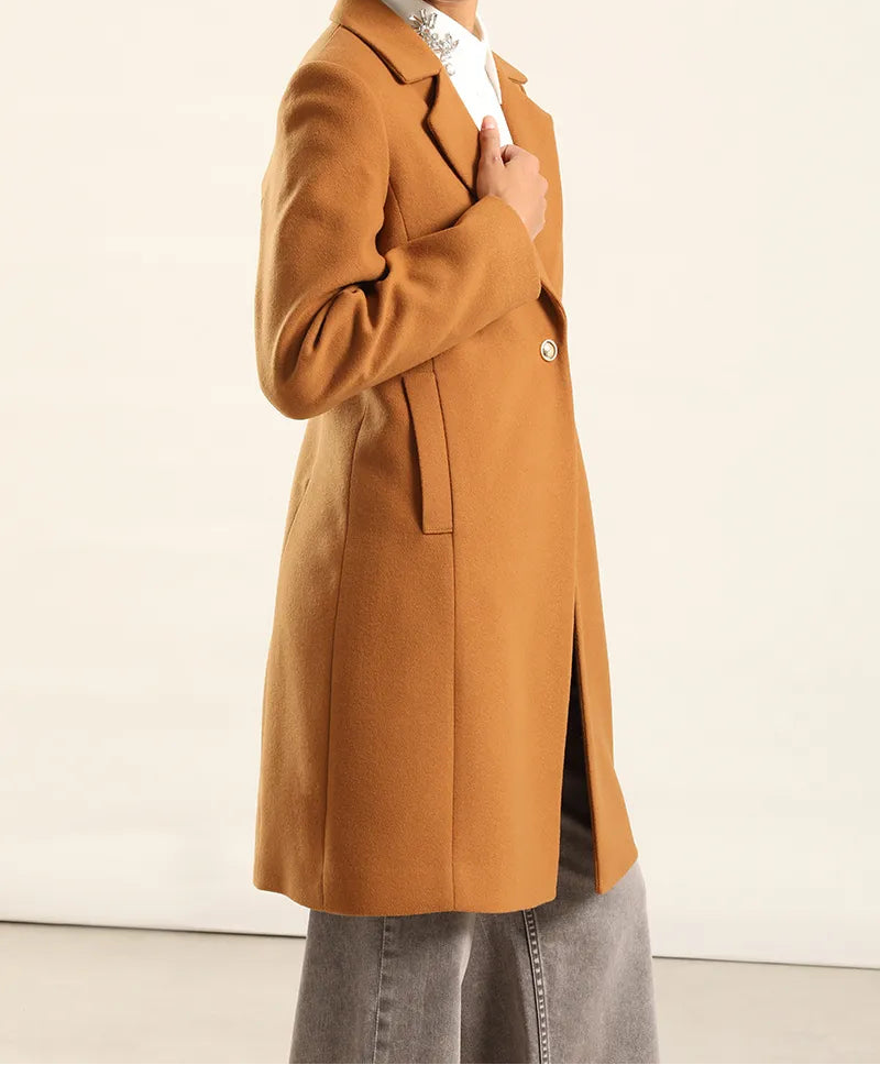 Abrigo Mujer Forro Estampado Muflon Camel