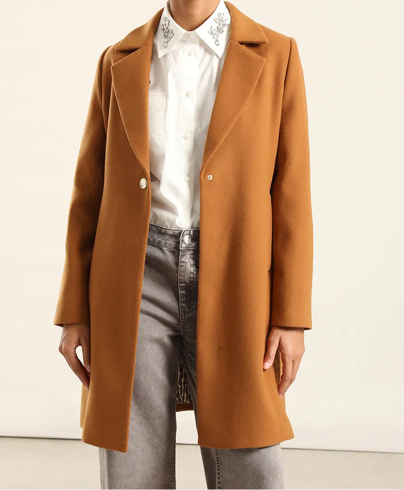Abrigo Mujer Forro Estampado Muflon Camel