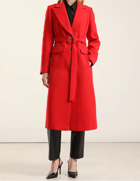 Abrigo Mujer Largo Lazada Muflon Rojo