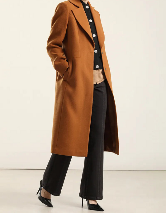 Abrigo Mujer Largo Basico Muflon Camel