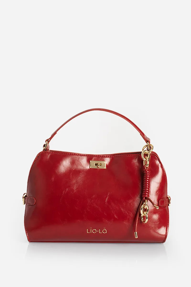 Cartera Mujer Charm Simil Cuero Rojo