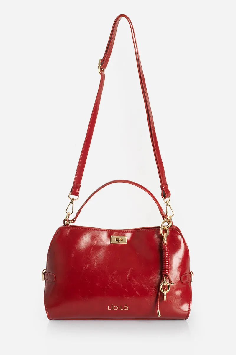 Cartera Mujer Charm Simil Cuero Rojo