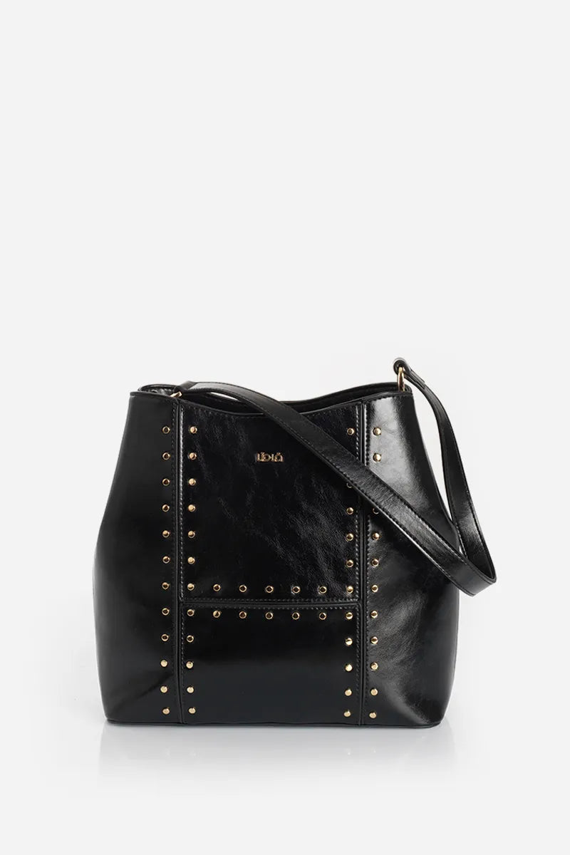 Cartera Mujer Tachas Simil Cuero Negro