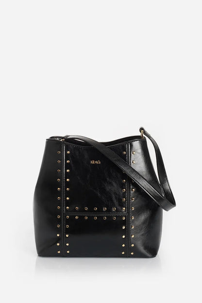 Cartera Mujer Tachas Simil Cuero Negro