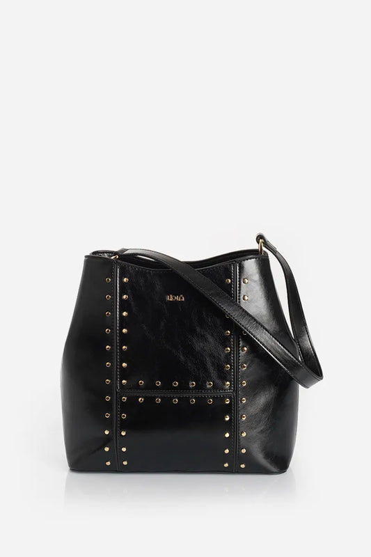 Cartera Mujer Tachas Simil Cuero Negro