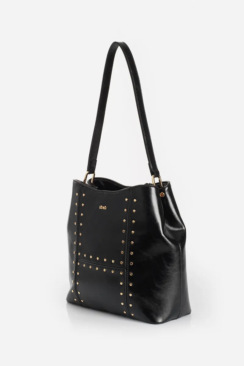 Cartera Mujer Tachas Simil Cuero Negro
